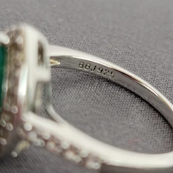 Green Onyx Rhodium Over Silver Heart Necklace, Ring (Sz 7.5), & Earrings - Picture 11 of 16